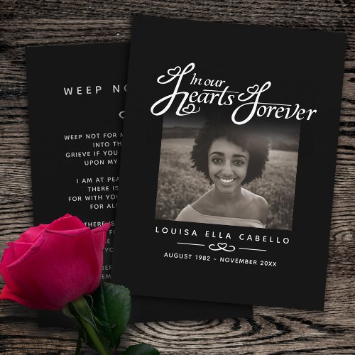 Funeral in our hearts forever black photo poem enclosure card