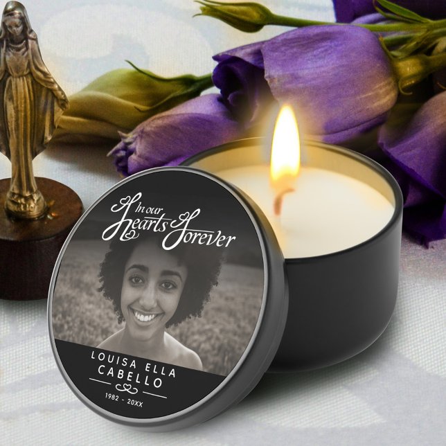 Funeral in our hearts forever modern black white mini candle favors (Creator Uploaded)