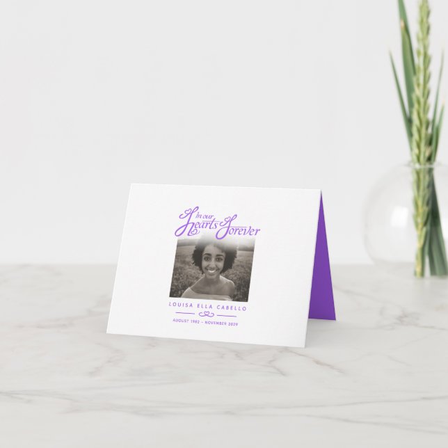 Funeral in our hearts forever poem purple announcement (Front)