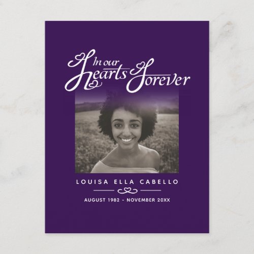 Funeral in our hearts forever purple photo poem enclosure card