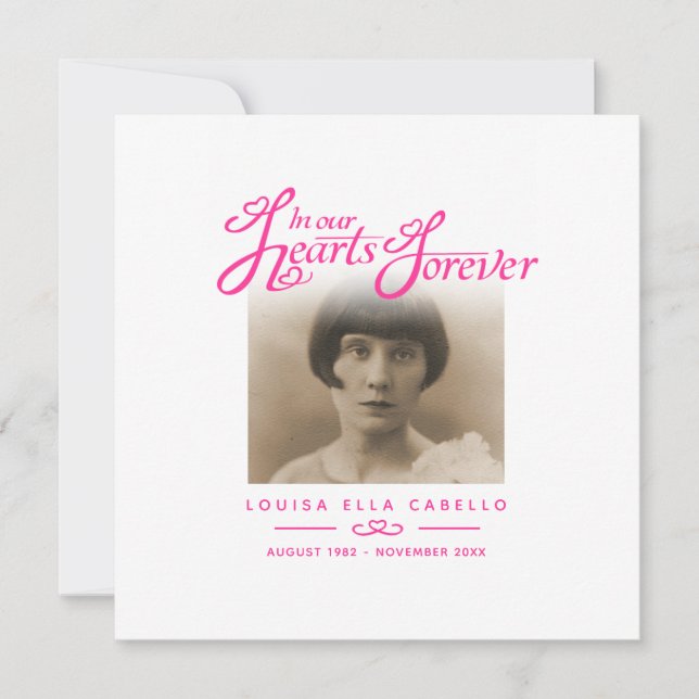 Funeral in our hearts she is gone poem pink white note card (Front)