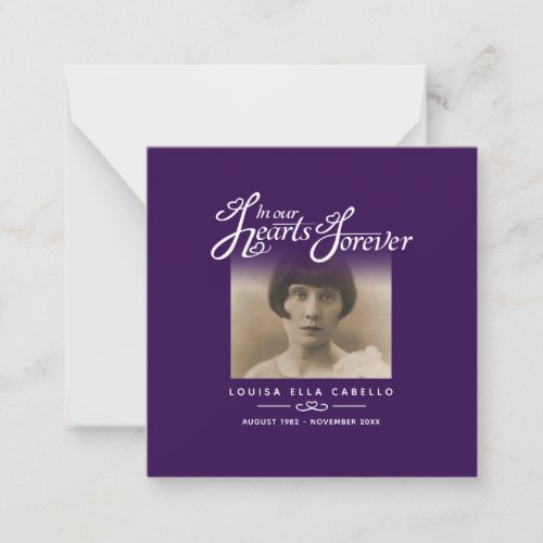 Funeral in our hearts she is gone poem purple note card