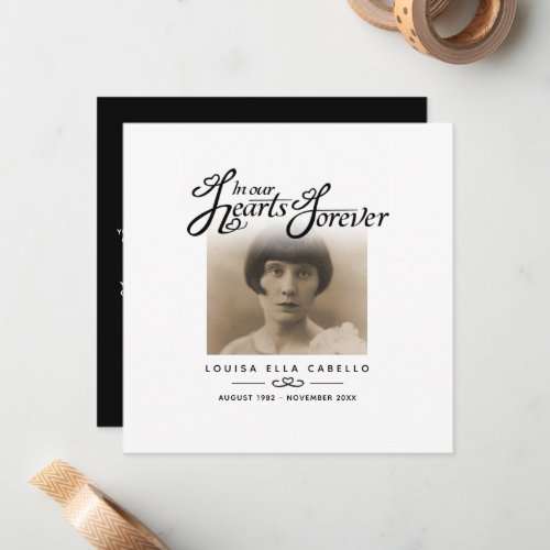 Funeral in our hearts she is gone poem white black note card