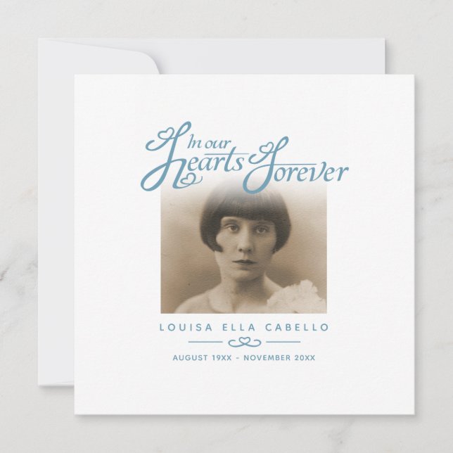 Funeral in our hearts thank you white blue note card (Front)