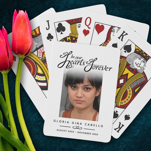Funeral in our hearts white photo remembrance playing cards