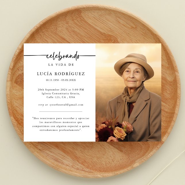 Funeral in Spanish | Celebrando Memorial Photo Invitation (Creator Uploaded)
