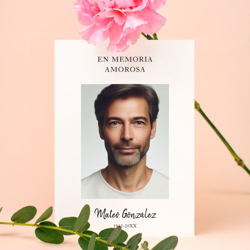 Funeral in Spanish  En Memoria Photo Prayer Card