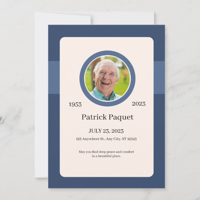 Funeral Invitation Template – Dark Blue Memorial (Front)