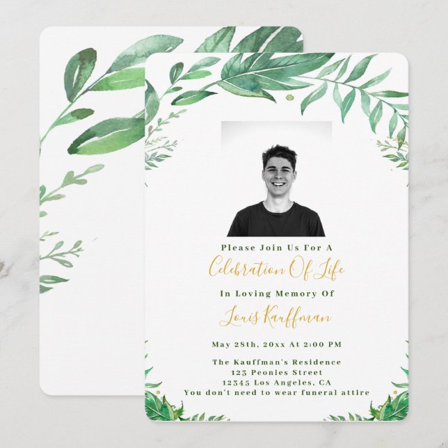 Funeral Invitation With Photo, Celebration Of Life (Front/Back)