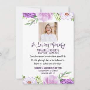 Funeral Invitation with Purple and Pink Flowers
