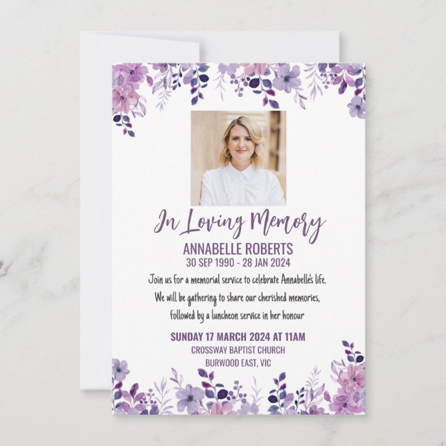 Funeral Invitation With Purple Wild Flowers (Front)