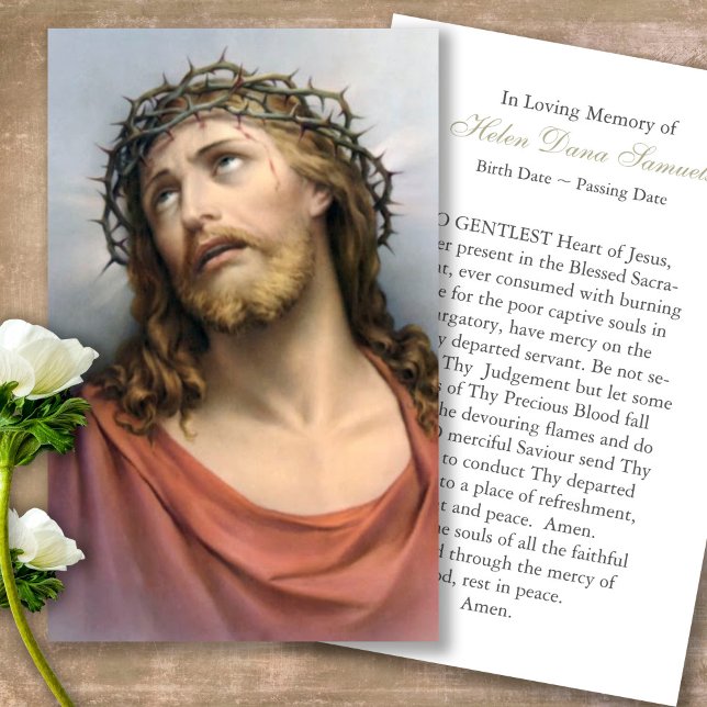 Funeral Jesus Crown Memorial Prayer Sympathy Cards (catholic, religious, celebration of life, in loving memory of, prayer cards for bereavement)