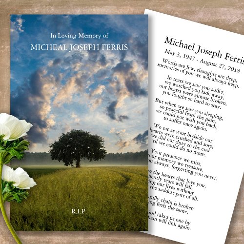 Funeral Lone Tree Memorial Prayer Sympathy Cards