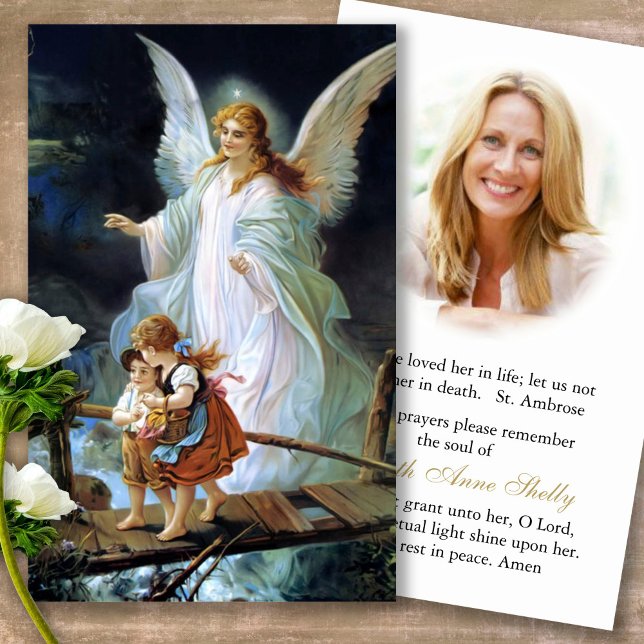 Funeral Loss Angel Memorial Prayer Sympathy Cards (catholic, religious, celebration of life, in loving memory of, prayer cards for bereavement)