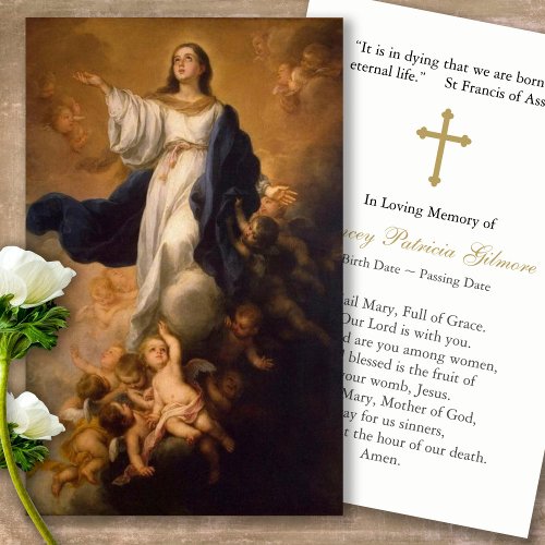 Funeral Loss Assumption Mary Prayer Sympathy Cards