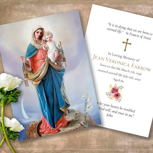 Funeral Loss Blessed Mary Prayer Sympathy Cards
