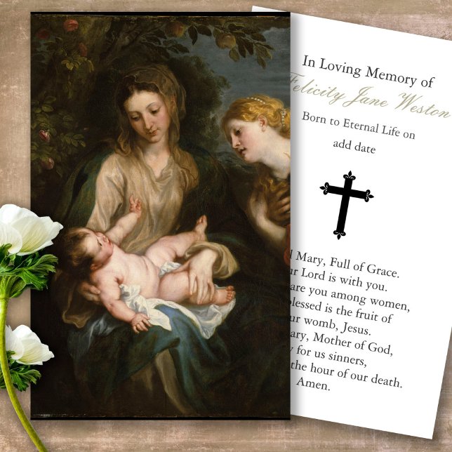 Funeral Loss Blessed Mother Prayer Sympathy Cards (catholic, religious, celebration of life, in loving memory of, prayer cards for bereavement)