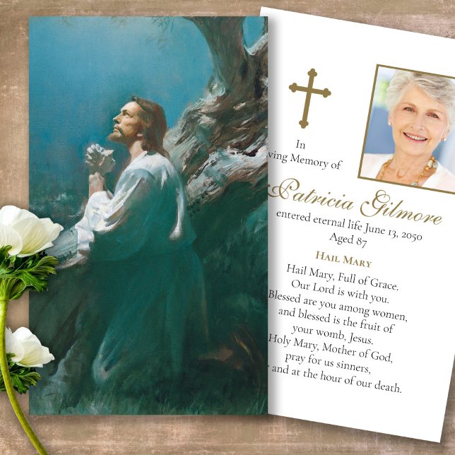 Funeral Loss Christ Praying Prayer Sympathy Cards (catholic, religious, celebration of life, in loving memory of, prayer cards for bereavement)