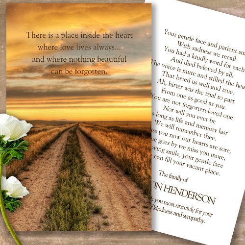 Funeral Loss Country Sunset Prayer Sympathy Cards
