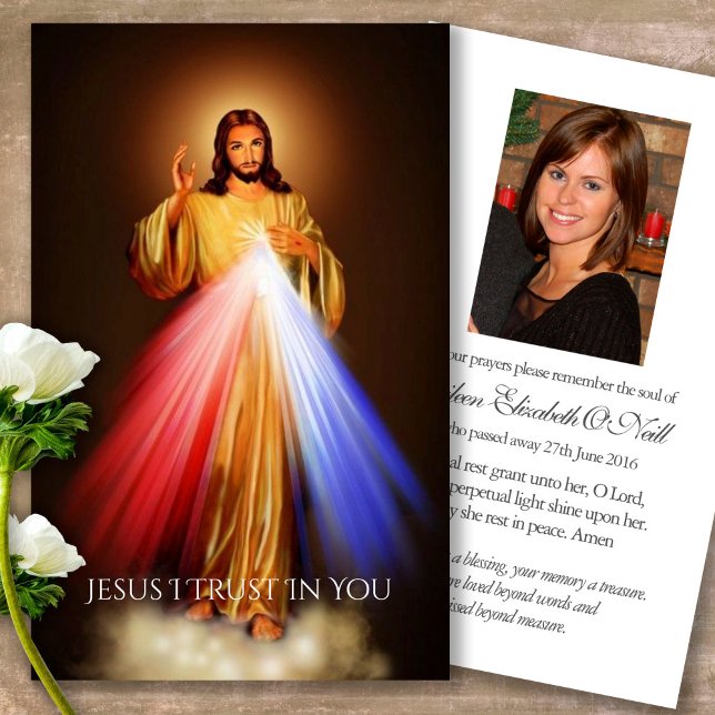 Funeral Loss Divine Mercy Prayer Sympathy Cards (catholic, religious, celebration of life, in loving memory of, prayer cards for bereavement)