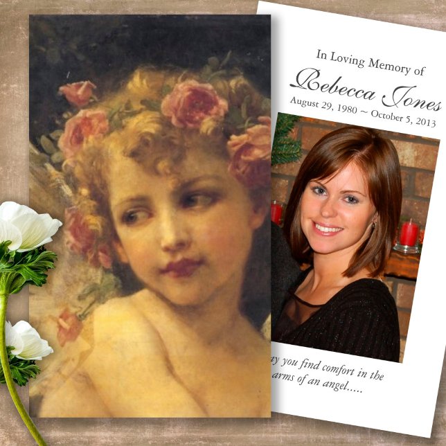 Funeral Loss Garland Angel Prayer Sympathy Cards (catholic, religious, celebration of life, in loving memory of, prayer cards for bereavement)