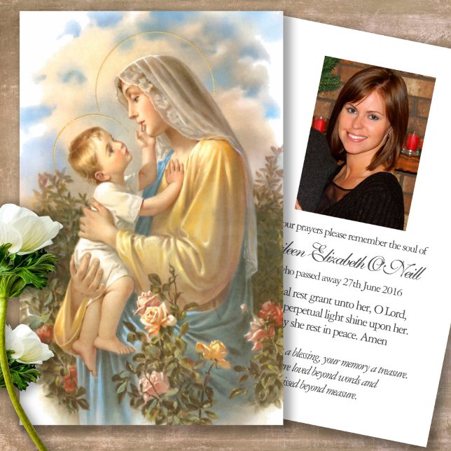 Funeral Loss Gentle Mother Prayer Sympathy Cards (catholic, religious, celebration of life, in loving memory of, prayer cards for bereavement)