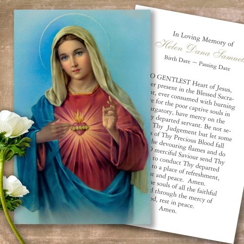 Funeral Loss Heart Mary Prayer Sympathy Cards