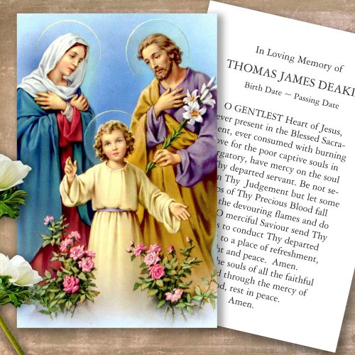 Funeral Loss Holy Family Prayer Sympathy Cards