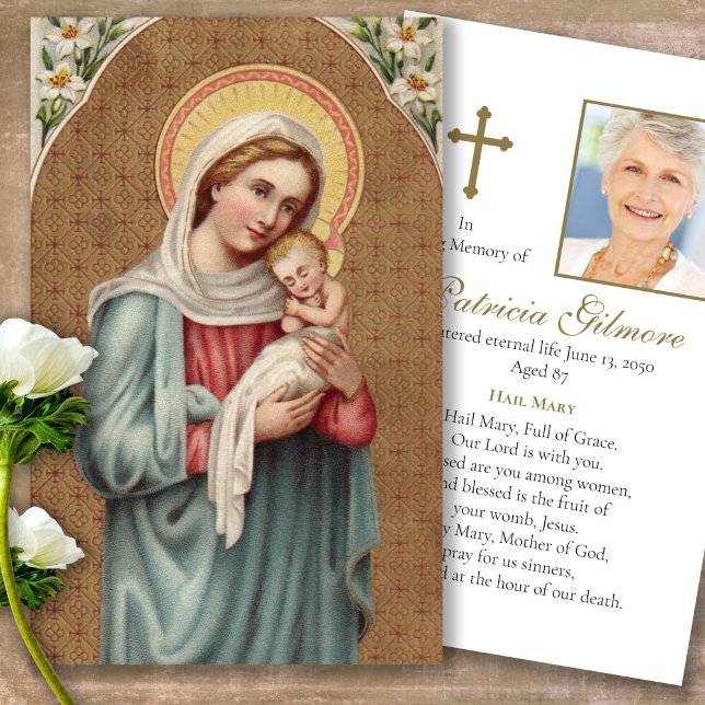 Funeral Loss Holy Virgin Prayer Sympathy Cards (catholic, religious, celebration of life, in loving memory of, prayer cards for bereavement)