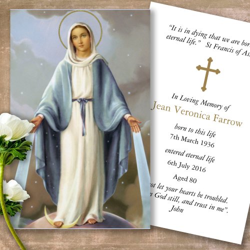 Funeral Loss Holy Virgin Prayer Sympathy Cards