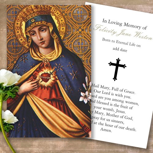 Funeral Loss Mary Heart Prayer Sympathy Cards