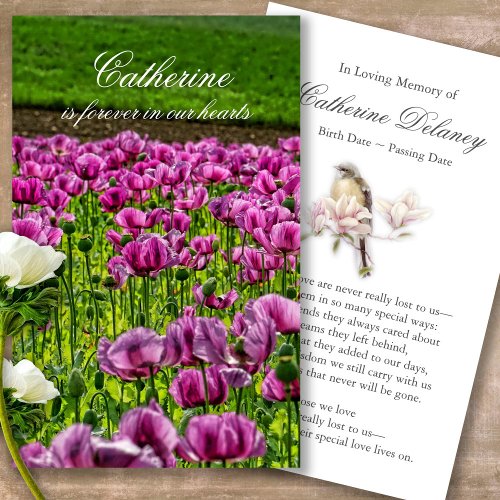 Funeral Loss Purple Poppy Prayer Sympathy Cards