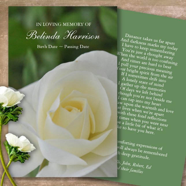 Funeral Loss Rose Memorial Prayer Sympathy Cards (Forever in our hearts, celebration of life, in loving memory of, prayer cards for bereavement)