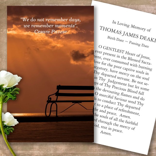 Funeral Loss Seat Memorial Prayer Sympathy Cards (Forever in our hearts, celebration of life, in loving memory of, prayer cards for bereavement)