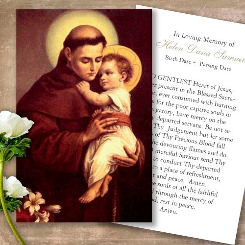 Funeral Loss St Anthony Prayer Sympathy Cards