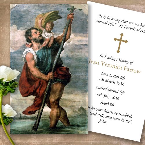 Funeral Loss St Christopher Prayer Sympathy Cards