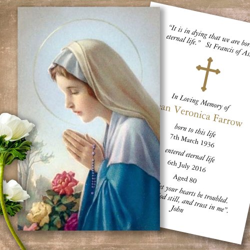 Funeral Loss Virgin Mary Prayer Sympathy Cards