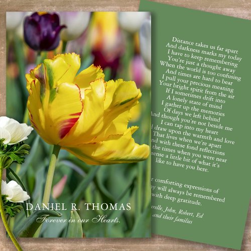 Funeral Loss Yellow Tulip Prayer Sympathy Cards