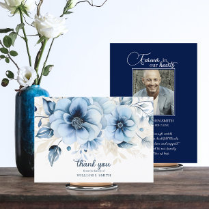 Funeral Loving Memory Blue Navy THANK YOU PHOTO Card