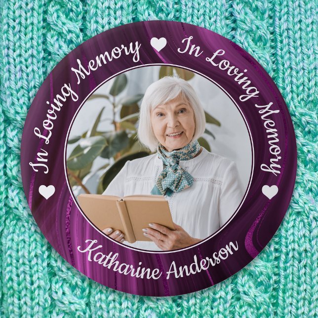 Funeral Loving Memory Custom Photo Purple Memorial Button (Creator Uploaded)