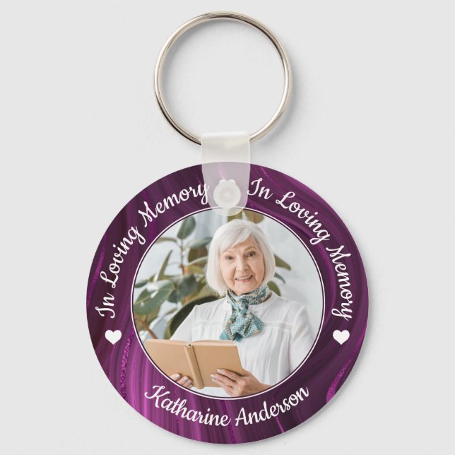 Funeral Loving Memory Custom Photo Purple Memorial Keychain (Front)