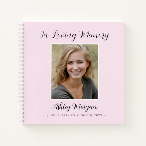 Funeral Loving Memory Pale Pink Name Dates Notebook