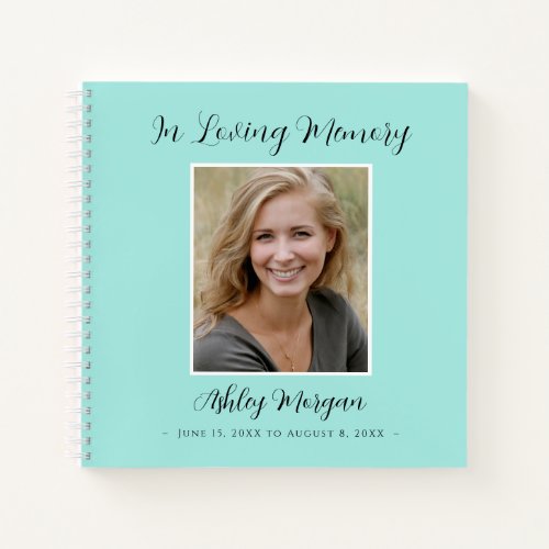 Funeral Loving Memory Pale Teal Name Dates Notebook