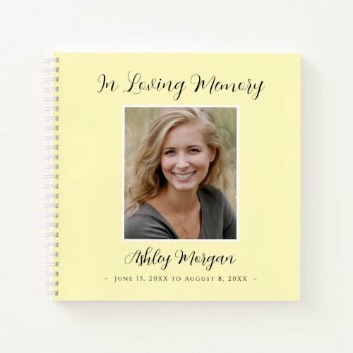 Funeral Loving Memory Pale Yellow Name Dates Notebook