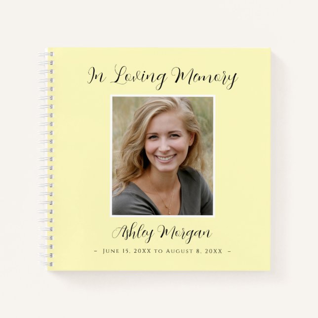 Funeral, Loving Memory, Pale Yellow, Name Dates Notebook (Front)