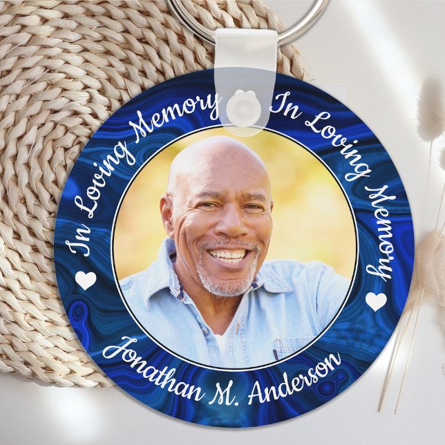 Funeral Loving Memory Photo Blue Marble Memorial Keychain (Creator Uploaded)