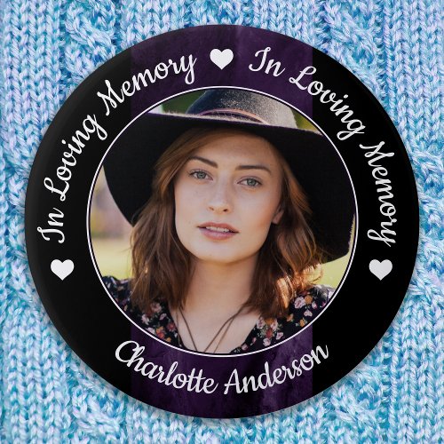 Funeral Loving Memory Photo Purple Marble Memorial Button