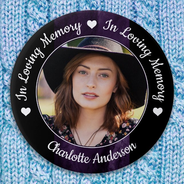 Funeral Loving Memory Photo Purple Marble Memorial Button (Creator Uploaded)