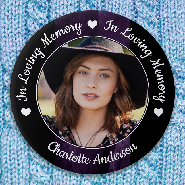 Funeral Loving Memory Photo Purple Marble Memorial Button | Zazzle