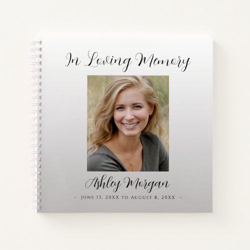 Funeral Loving Memory Silver Name Dates Photo Notebook
